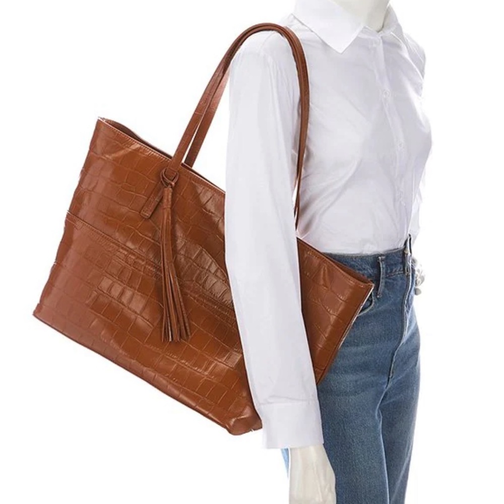 Antonio Melani East West Croc-Embossed Leather Large Tote Bag.